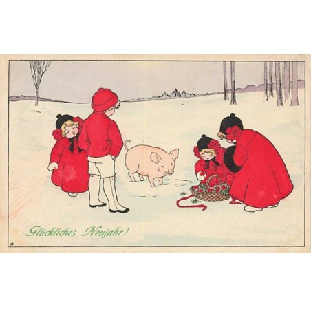 n°25008 - Carte Illustrateur - Pauli Ebner - MM Vienne n°403 - Enfants avec un cochon