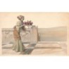 n°25011 - Carte Illustrateur - Art Nouveau - Femme avec un plateau de fleurs