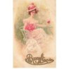 n°25018 - Carte Illustrateur - Style MSM - Femme assise avec des roses