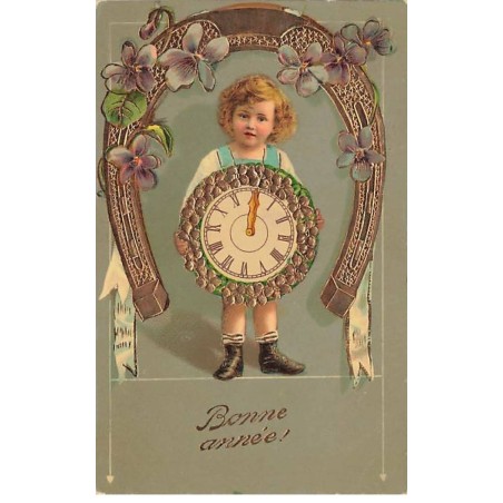 n°25019 - Carte Fantaisie - Bonne Année - Enfant avec une pendule