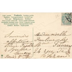 n°25021 - Carte Fantaisie Gaufrée - Bonne Année - Fillette avec manchon faisant du patin à glace