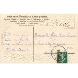 n°25022 - Carte Fantaisie Gaufrée - Bonne Année - Fillettes autour d'un Bonhomme de Neige