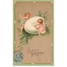n°25029 - Carte Fantaisie Gaufrée - Joyeuses Pâques - Angelots peignant un oeuf