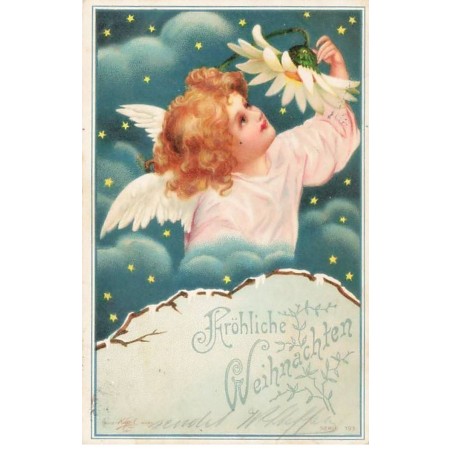 n°25032 - Carte Fantaisie - Clapsaddle - Fröhliche Weihnachten - Angelot avec une marguerite