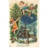 n°25034 - Carte Fantaisie Gaufrée - Joyeux Noël - Angelots décorant un village
