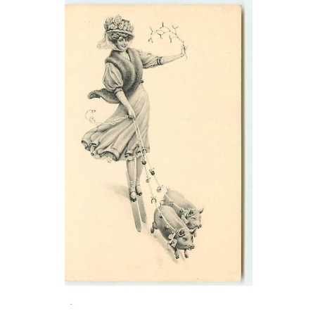 n°11893 - MM Vienne n°475 - Jeune Femme à ski promenant deux cochons