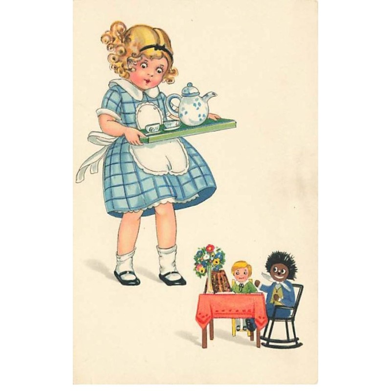 n°25046 - Carte Fantaisie - Meissner - Style Baumgarten - Fillette apportant le Thé à ses poupées