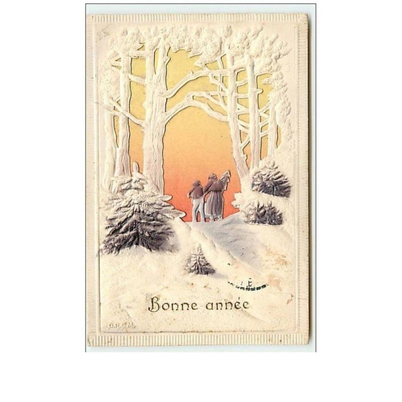 n°10130 - Carte Fantaisie - D.R.G.M. - Bonne Année - Décor en relief - Père Noël