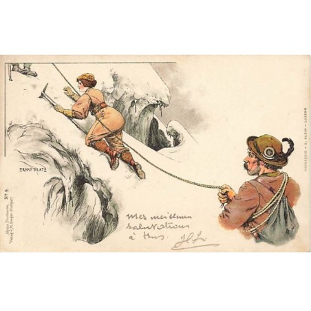 n°25051 - Illustrateur - Ernst Platz - Couple escaladant une montagne - Alpinisme