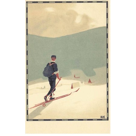 n°25055 - Illustrateur - R.F. - Homme se promenant sur des skis de fond