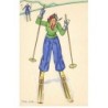 n°25056 - Illustrateur italien - Pista, pista ... - Femme sur des skis - Art Déco