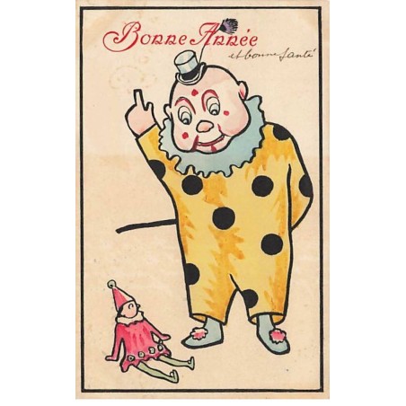 n°25067 - Nouvel An - Bonne Année - Clown parlant à une poupée