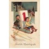 n°25076 - Carte Gaufrée - Nouvel An - Herzliche Neujahrsgrüsse - Couple d'enfant sur une luge avec un éphéméride