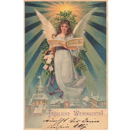 n°25081 - Noël - Fröhliche Weihnachten - Ange gardien lisant un livre Gloria in Excelsis Deo
