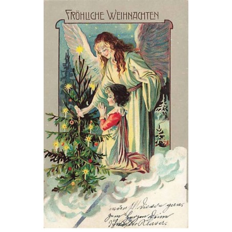 n°25083 - Noël - Fröhliche Weihnachten - Ange gardien près d'une fillette priant près d'un sapin