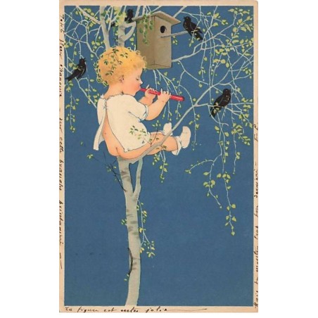 n°25096 - Flatscher - MM Vienne n°299 - Enfant assis dans un arbre jouant de la flûte pour des oiseaux