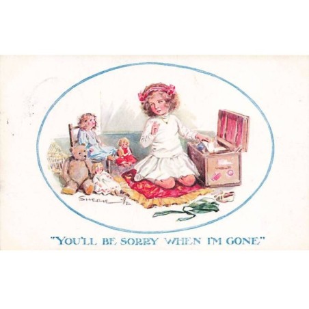 n°25099 - You'll be sorry when I'm Gone - Fillette jouant avec ses poupées et son ours en peluche - Teddy Bear