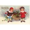 n°25116 - Carte Gaufrée - Clapsaddle - Ein Fröhes Neujahr - Enfants portant un panier rempli de houx