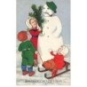 n°25118 - Flatscher - Ein Glückliches Neujahr - Enfants autour d'un bonhomme de neige