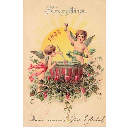 n°25125 - Carte Gaufrée - Nouvel An - Heureuse Année 1903 - Anges trinquant
