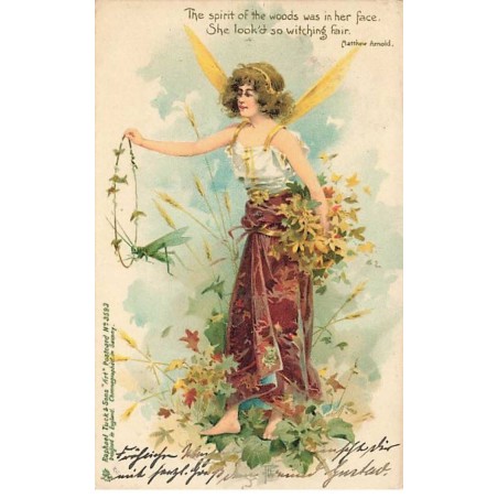 n°25136 - Fantaisie - Raphael Tuck - Sylphide faisant sauter une sauterelle au milieu d'un cerceau