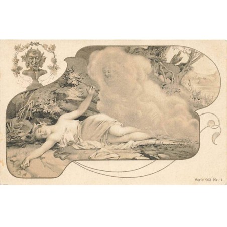 n°25137 - Fantaisie - Jeune femme allongée - Serie 903 n°1 - Satyre