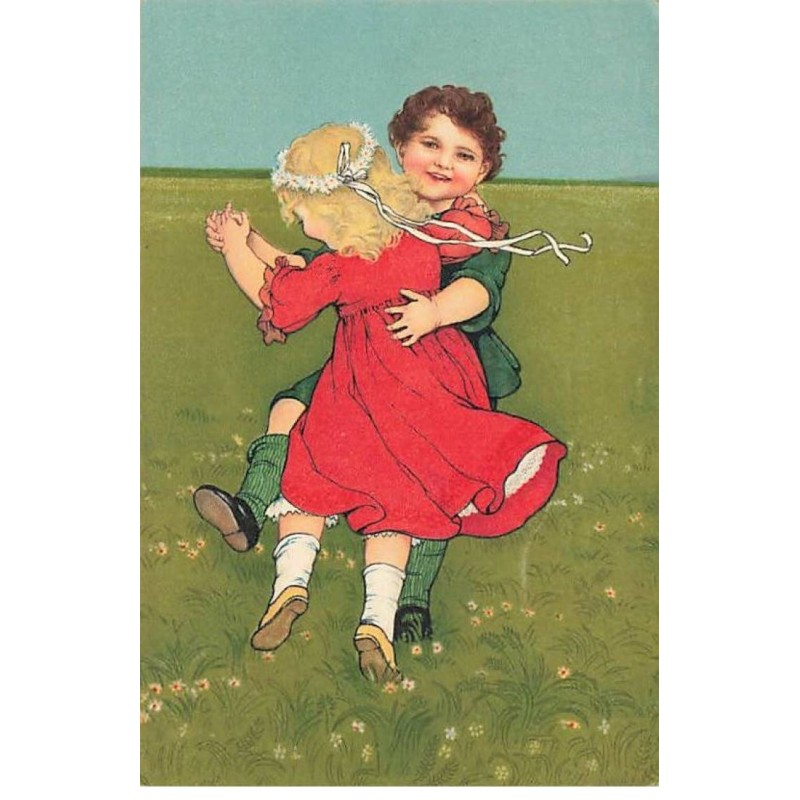 n°25148 - Fantaisie - Flatscher - Couple d'enfants dansant au milieu d'un pré