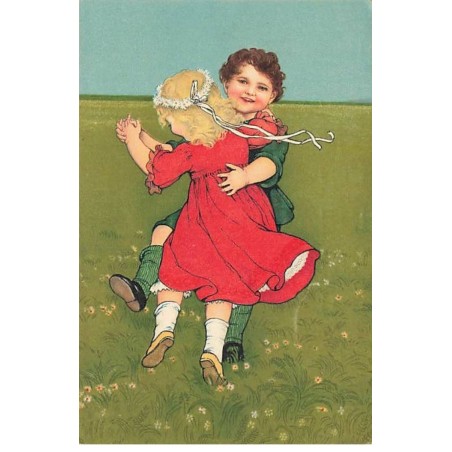 n°25148 - Fantaisie - Flatscher - Couple d'enfants dansant au milieu d'un pré