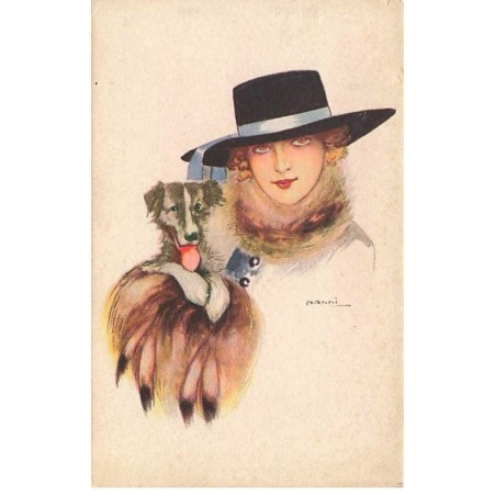 n°25154 - Illustrateur - Nanni - Femme portant un chapeau, avec un chien