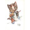 n°25156 - Illustrateur - Arthur Thiele - Une chatte portant une poupée et un lapin à roulettes