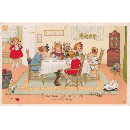 n°25160 - Illustrateur - Lia Doring - Herzlichen Glückwunsch zum Geburtstage - Fillettes prenant le thé