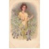n°25164 - Fantaisie - Jeune femme se promenant au milieu d'Iris - MSM