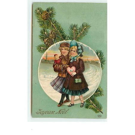 n°11922 - Carte Gaufrée - Joyeux Noël - Jeunes filles se promenant