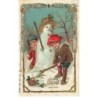 n°25172 - Carte Gaufrée - Nouvel An - Enfants autour d'un bonhomme de neige