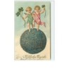 n°10132 - Carte Fantaisie Gaufrée - Fröhliches Neujahr - Angelots sur un Globe