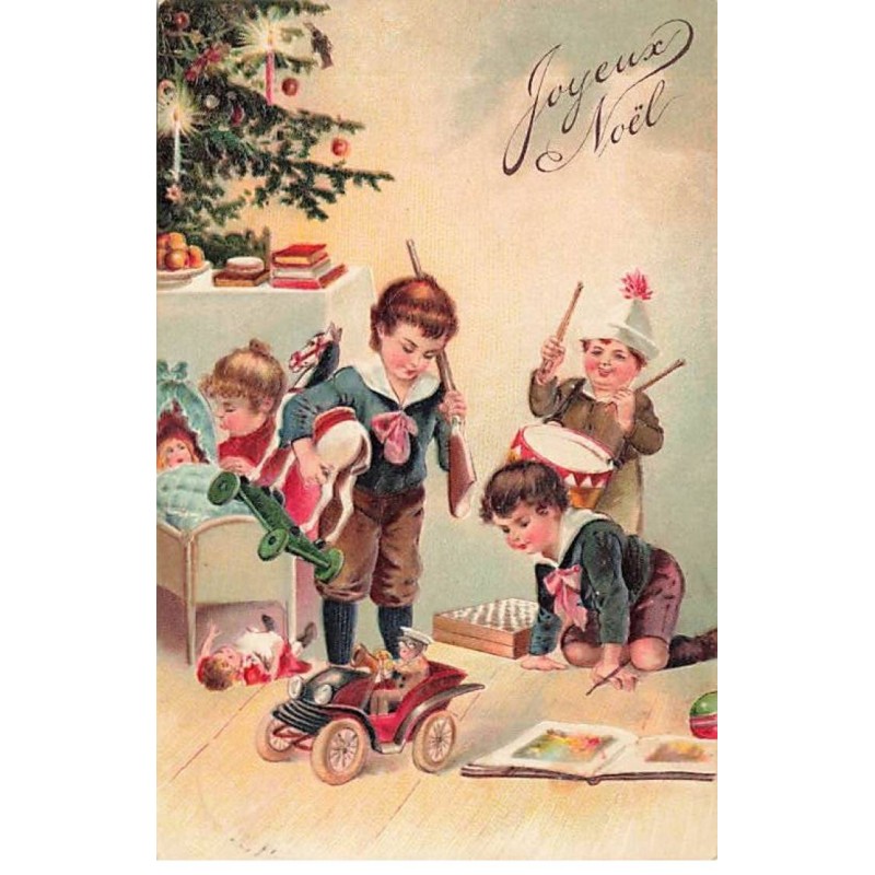 n°25177 - Carte Gaufrée - Joyeux Noël - Enfants jouant avec leurs nouveaux jouets