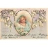 n°25184 - Clapsaddle - Fröhliche Ostern - Jeune fille dans un médaillon entourée de fleurs
