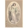 n°25195 - Fantaisie - Clapsaddle - Jeune femme au milieu de fleurs, dans un médaillon