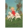 n°25209 - Pâques - Flatscher - Frohe Ostern - Fillette à califourchon sur le dos d'un mouton