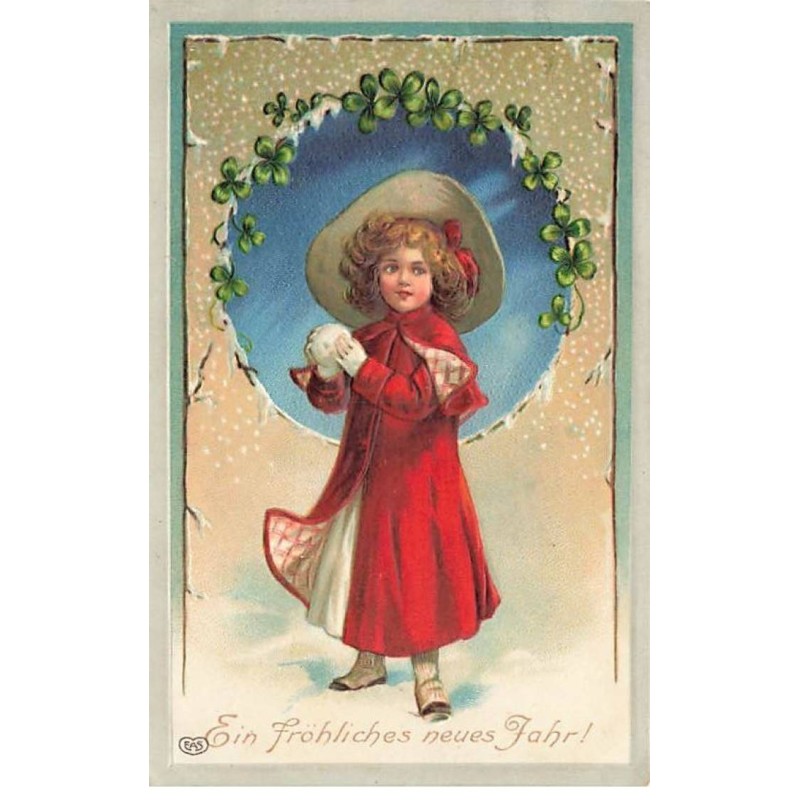 n°25220 - Carte Gaufrée - Nouvel An - Fillette faisant une boule de neige