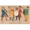n°25221 - Carte Gaufrée - Nouvel An - Hommes jouant dans une fanfare