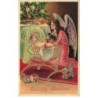 n°25229 - Carte Gaufrée - Noël - Gelukkig Kerstfeest - Ange gardien veillant sur un bébé dormant