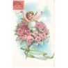 n°25233 - Carte Gaufrée - Ange au milieu  d'un bouquet de roses