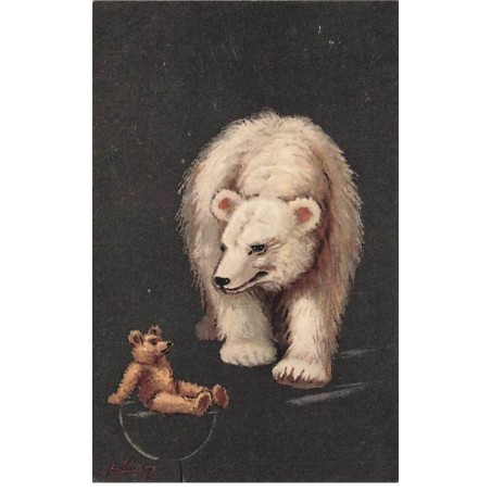 n°25238 - Illustrateur - Ellam - Ours polaire s'approchant d'un ours en peluche - Teddy Bear