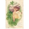 n°25247 - Carte Gaufrée - Fantaisie - Ange embrassant une fleur humanisée - Surréalisme