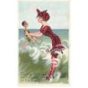 n°25249 - Carte Gaufrée - Fantaisie - Daring hold ups ... beach - Femme portant un petit homme, en tenue de bain