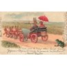n°25250 - Fantaisie - Animaux habillés - Lièvres dans une calèche, regardée par une grenouille - Vendue en l'état
