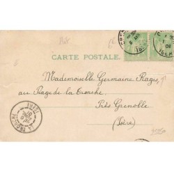 n°25250 - Fantaisie - Animaux habillés - Lièvres dans une calèche, regardée par une grenouille - Vendue en l'état