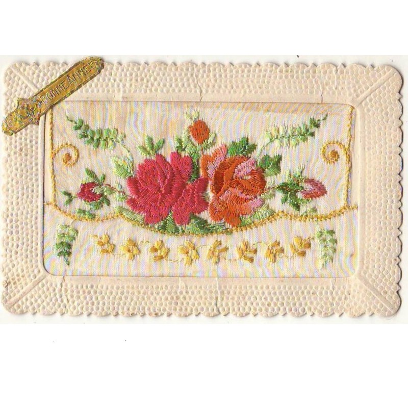 n°253 - Carte Brodée - Roses avec rabat