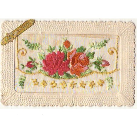 n°253 - Carte Brodée - Roses avec rabat